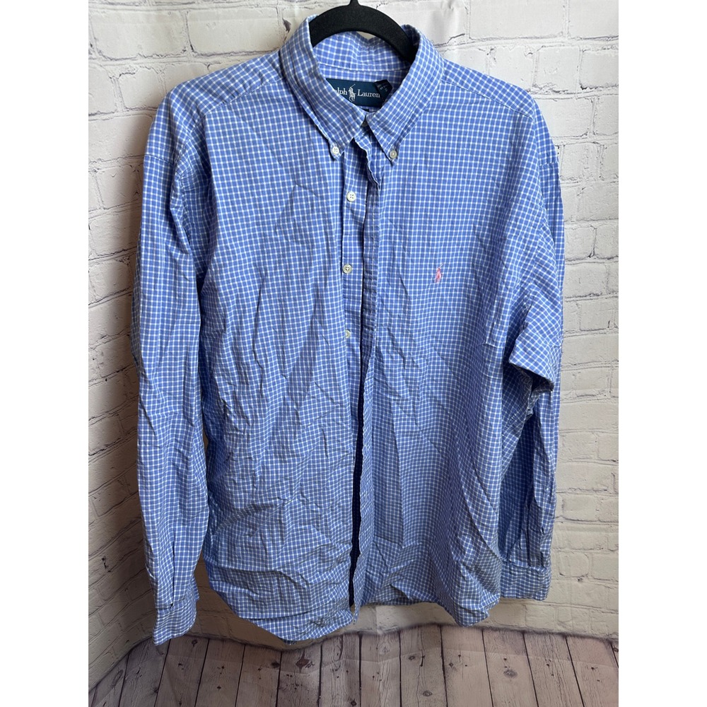 Ralph Lauren‎ Classic Fit Button Down Shirt Checkered Blue Pink Size S